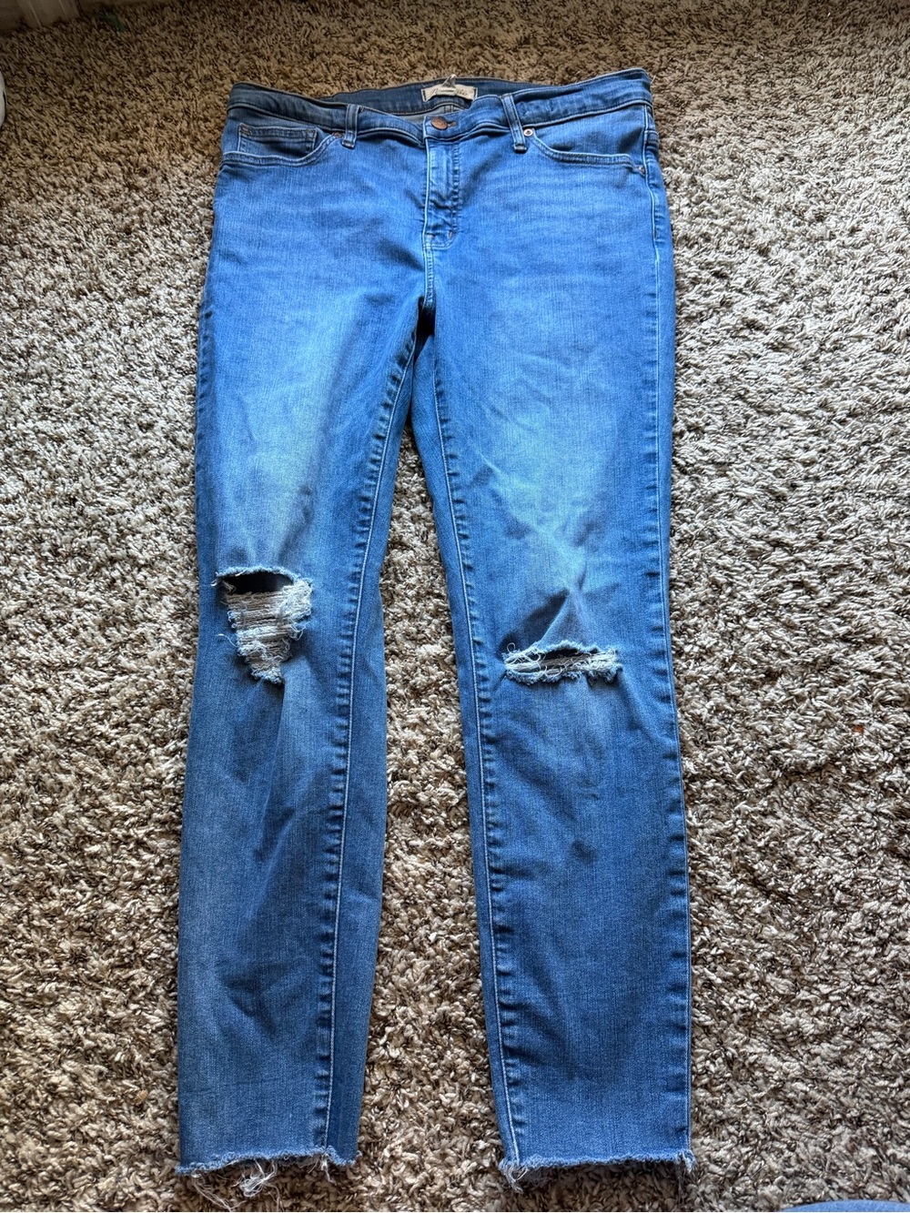 Madewell Mid-Blue Ripped Skinny Jeans
